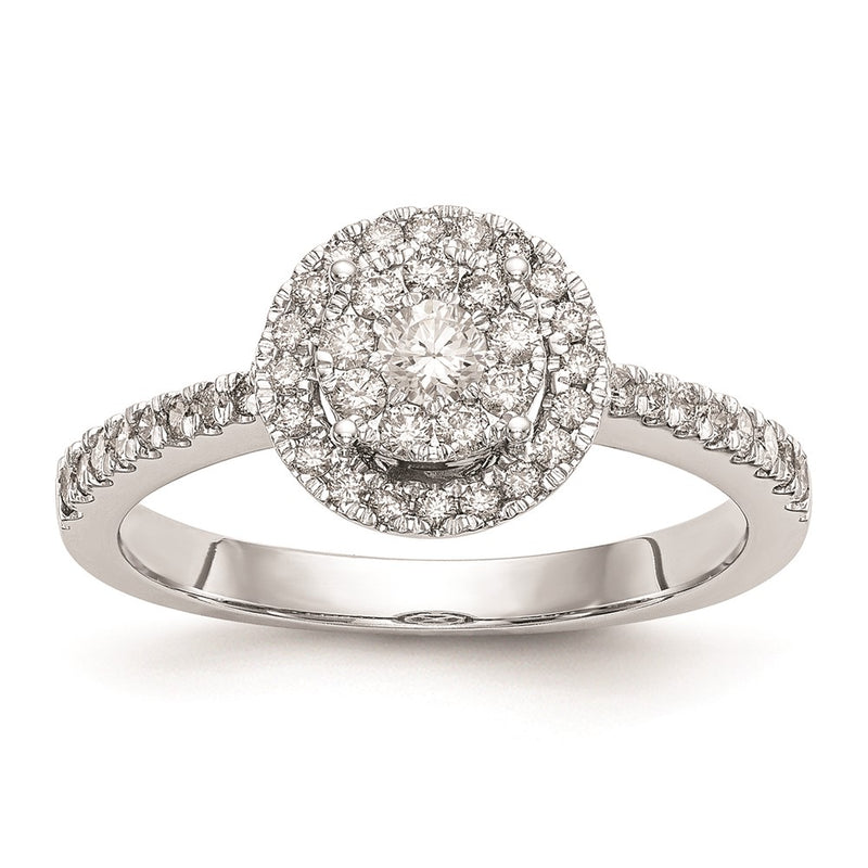 14K White Gold Complete Real Diamond Cluster Engagement Ring