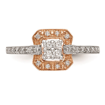 0.20ct. CZ Solid Real 14K Rose Gold Complete Cluster Engagement Ring