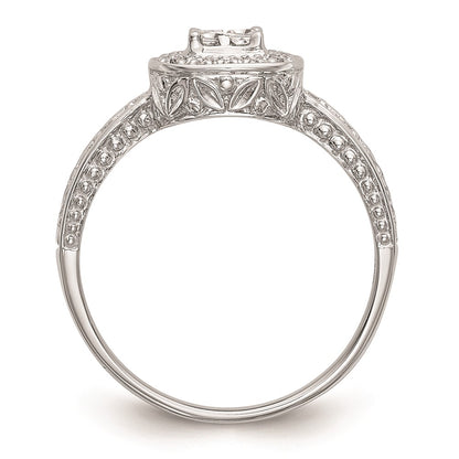 14K White Gold Complete Real Diamond Cluster Engagement Ring