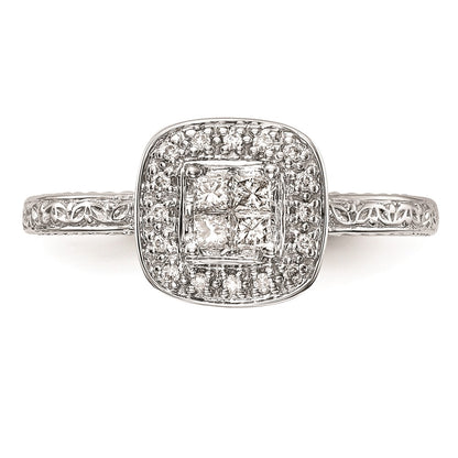 0.20ct. CZ Solid Real 14K White Gold Complete Cluster Engagement Ring