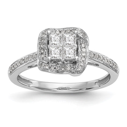 14K White Gold Complete Real Diamond Cluster Engagement Ring