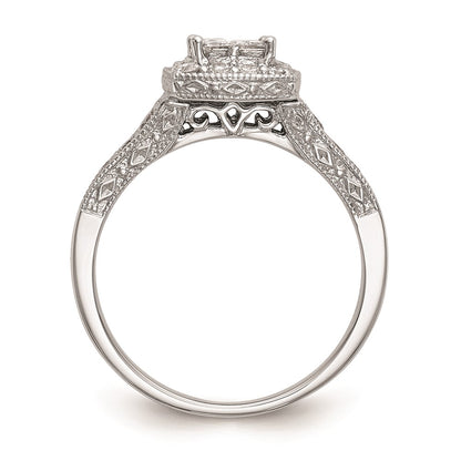 14K White Gold Complete Real Diamond Cluster Engagement Ring