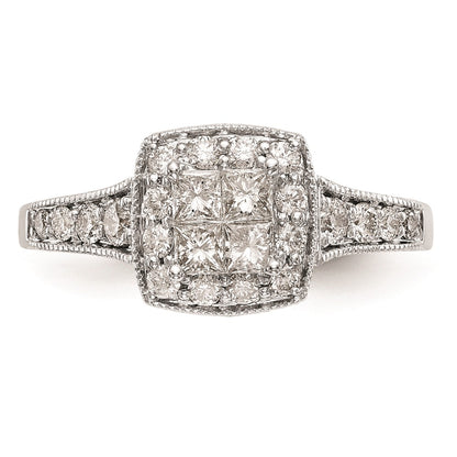 14K White Gold Complete Real Diamond Cluster Engagement Ring