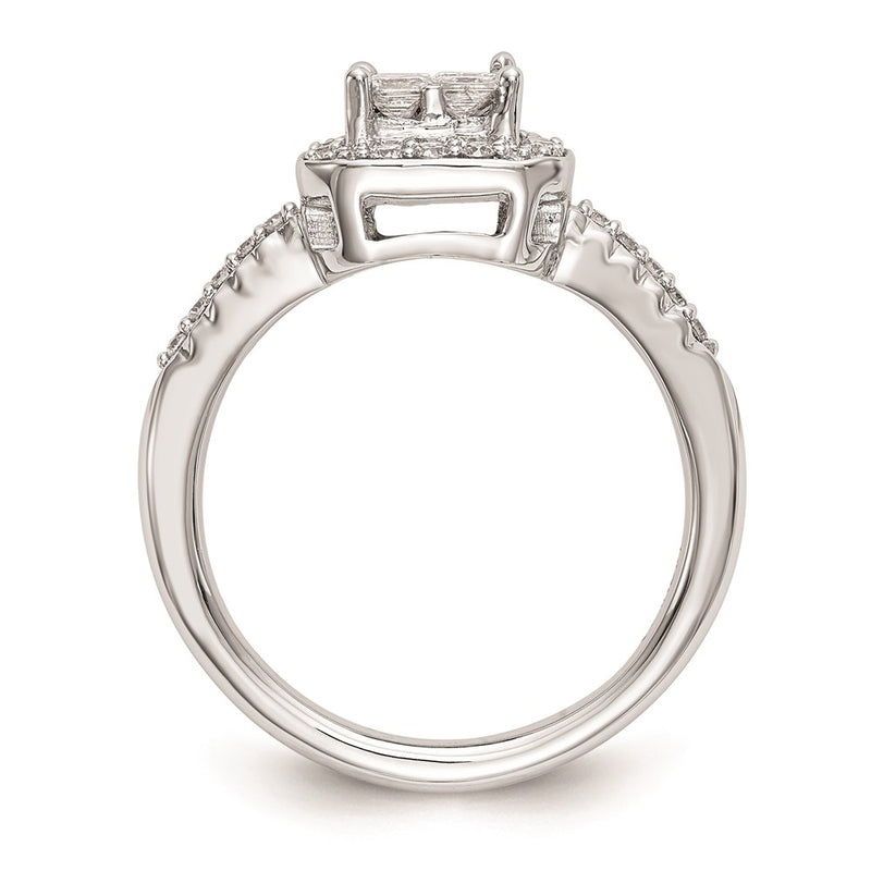 14K White Gold Complete Real Diamond Cluster Engagement Ring