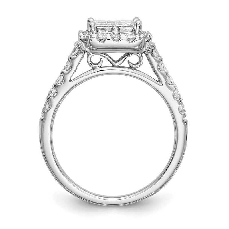 14K White Gold Complete Real Diamond Cluster Engagement Ring