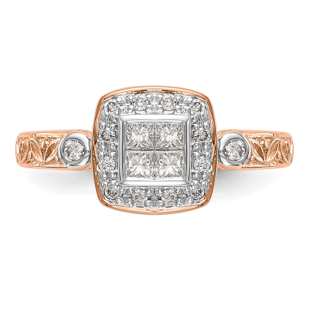 14K Rose Gold Complete Real Diamond Cluster Engagement Ring
