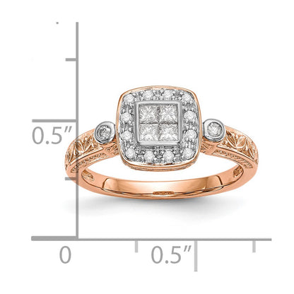 0.33ct. CZ Solid Real 14K Rose Gold Complete Cluster Engagement Ring