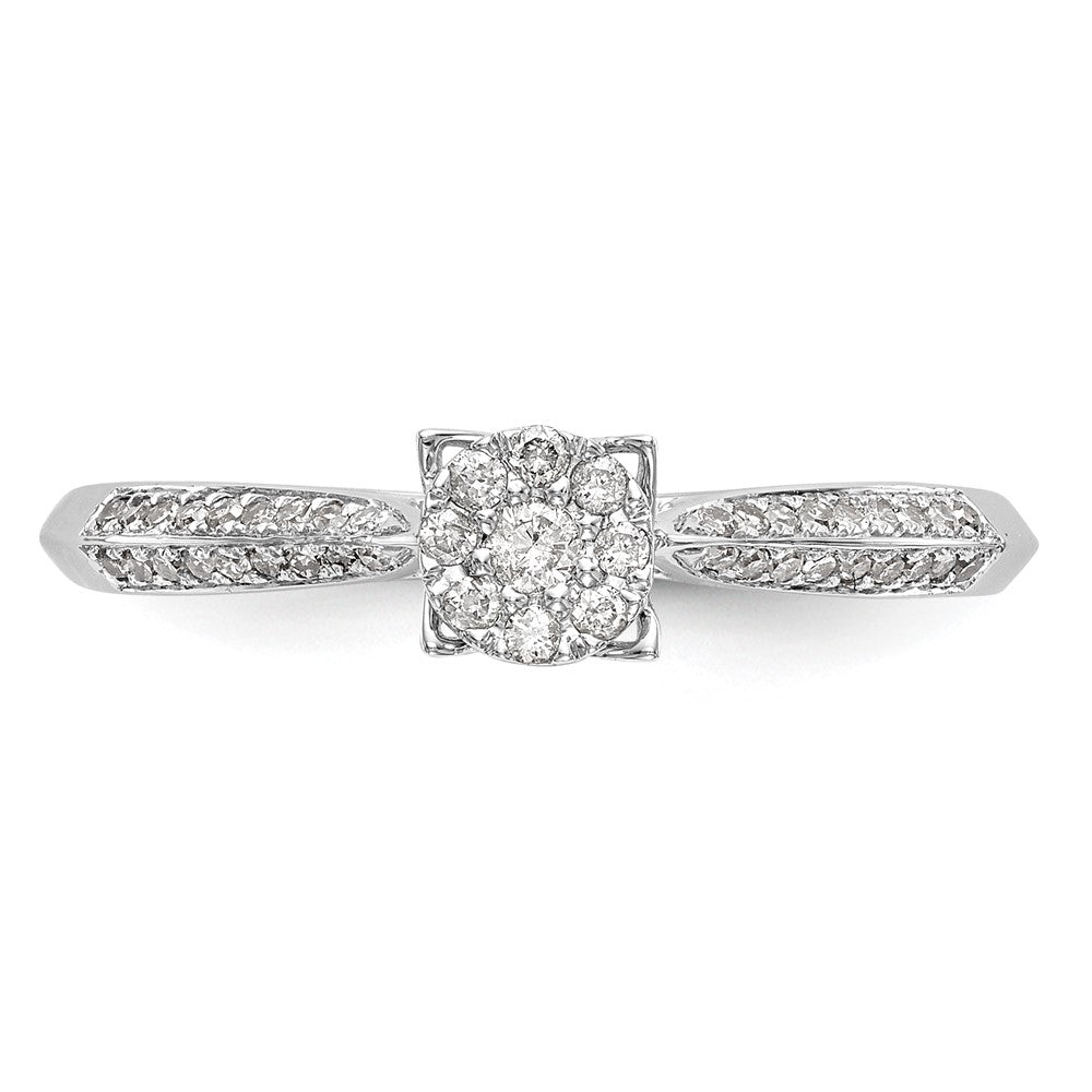 0.20ct. CZ Solid Real 14K White Gold Complete Cluster Engagement Ring
