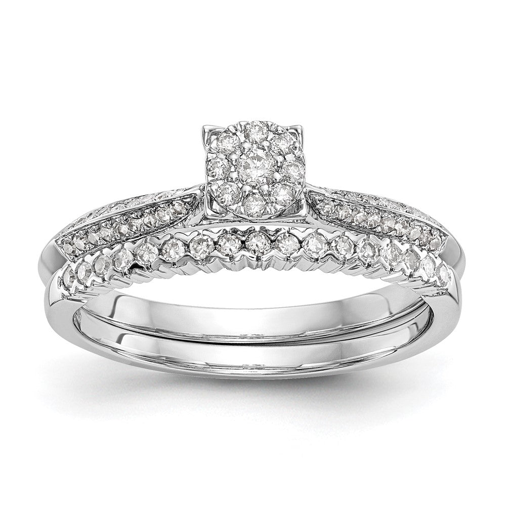 0.20ct. CZ Solid Real 14K White Gold Complete Cluster Engagement Ring