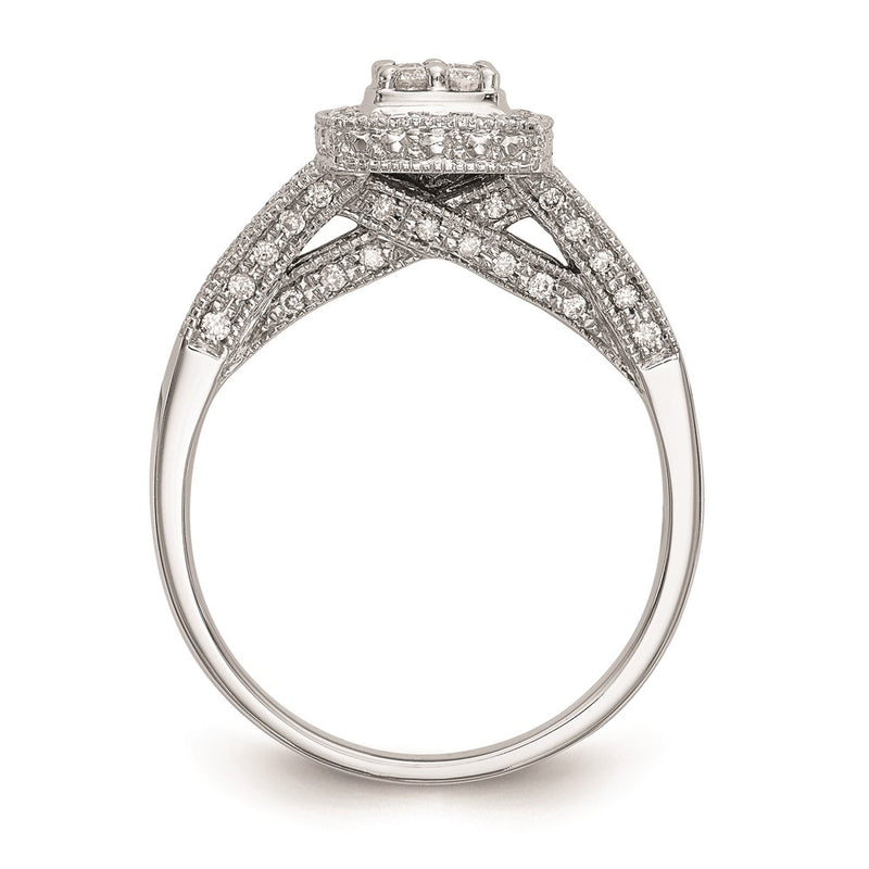 14K White Gold Complete Real Diamond Cluster Engagement Ring
