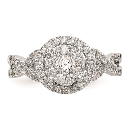 14K White Gold Complete Real Diamond Cluster Engagement Ring