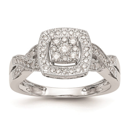 0.40ct. CZ Solid Real 14K White Gold Complete Cluster Engagement Ring