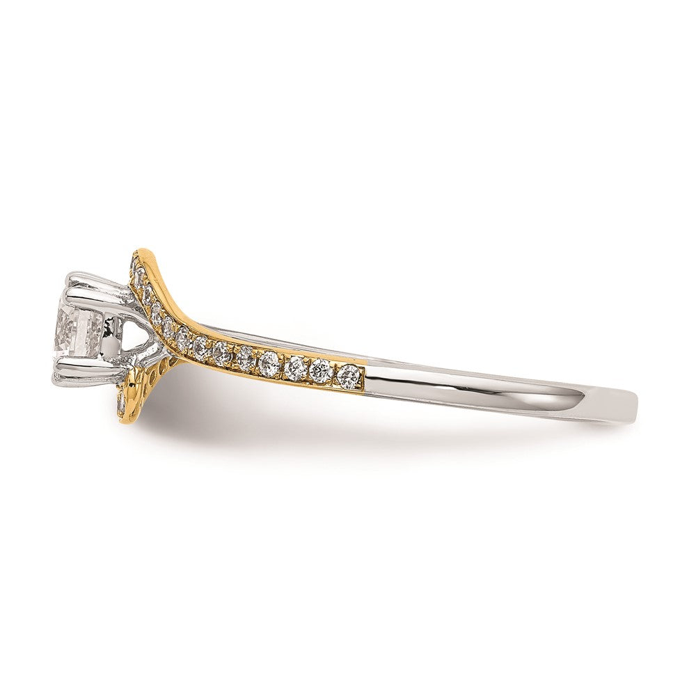 0.33ct. CZ Solid Real 14k Two-tone Peg Set By-Pass Engagement Ring