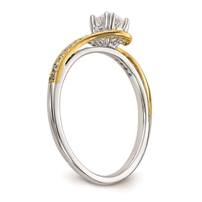0.33ct. CZ Solid Real 14k Two-tone Peg Set By-Pass Engagement Ring