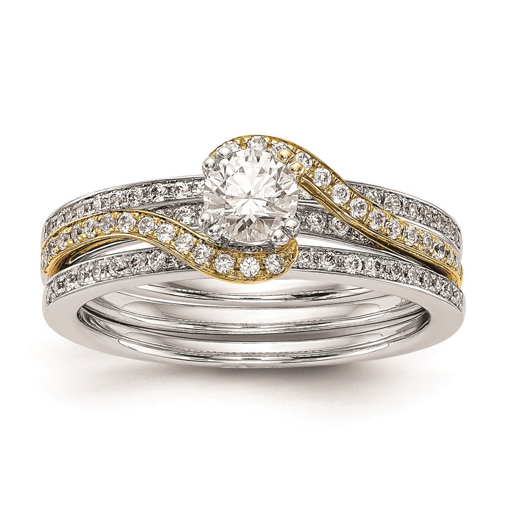 0.33ct. CZ Solid Real 14k Two-tone Peg Set By-Pass Engagement Ring