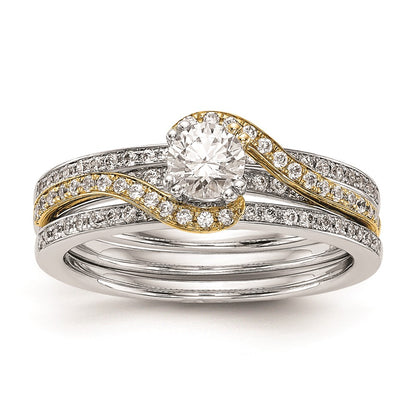 0.33ct. CZ Solid Real 14k Two-tone Peg Set By-Pass Engagement Ring