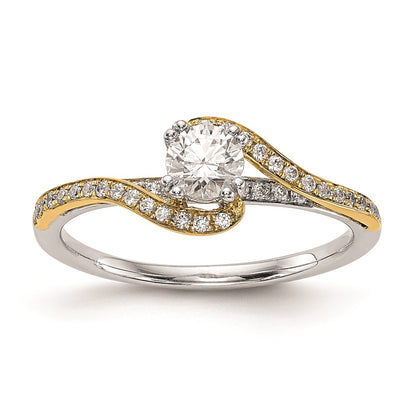 0.33ct. CZ Solid Real 14k Two-tone Peg Set By-Pass Engagement Ring