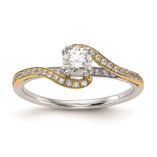 0.33ct. CZ Solid Real 14k Two-tone Peg Set By-Pass Engagement Ring