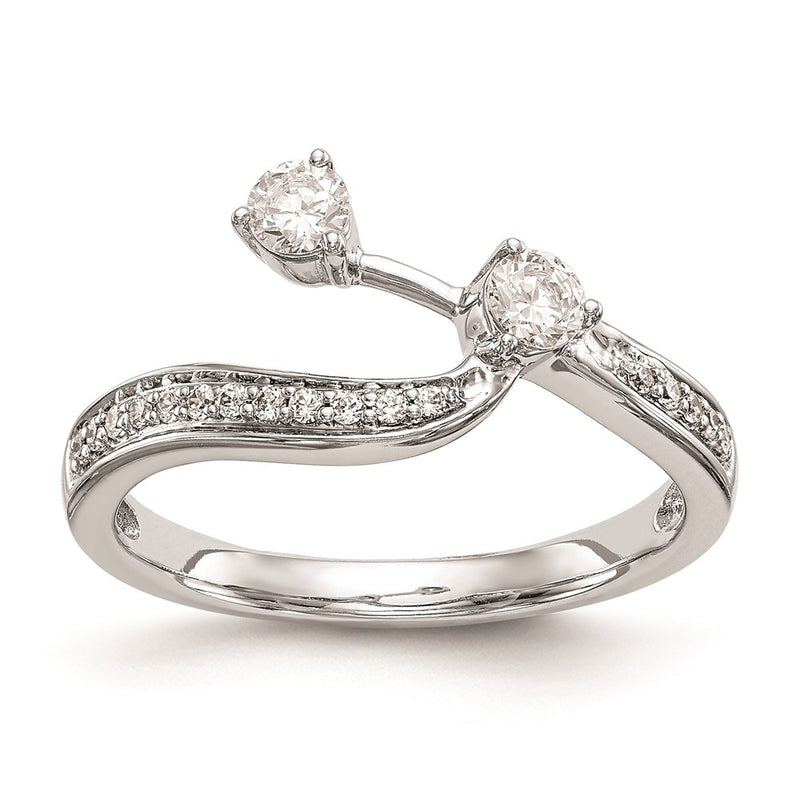 14K White Gold Real Diamond Contoured Wedding Band