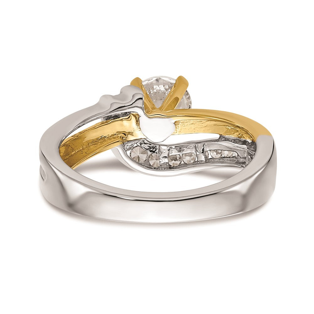 0.18ct. CZ Solid Real 14k Two-tone Peg Set By-Pass Engagement Ring