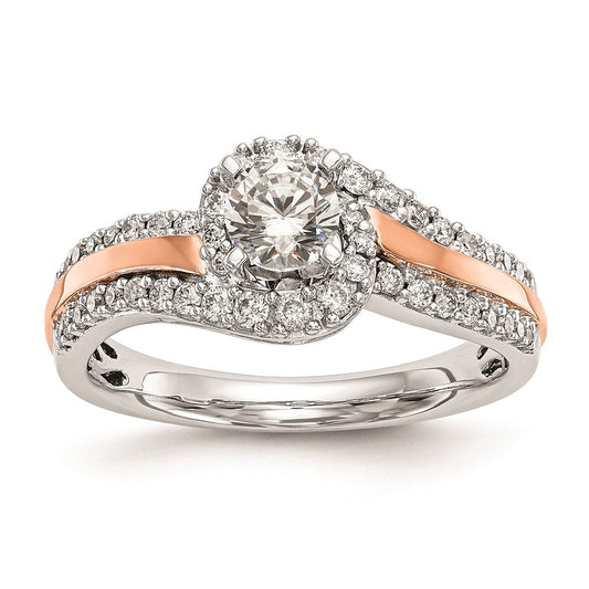 0.40ct. CZ Solid Real 14k Two-tone Peg Set By-Pass Engagement Ring