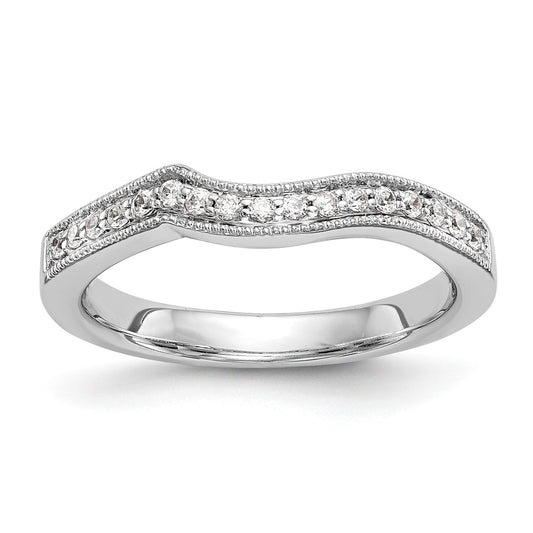 14K White Gold Real Diamond Contoured Wedding Band