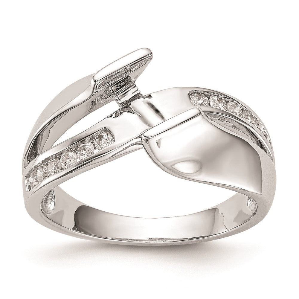 0.20ct. CZ Solid Real 14k White Gold Peg Set By-Pass Engagement Ring