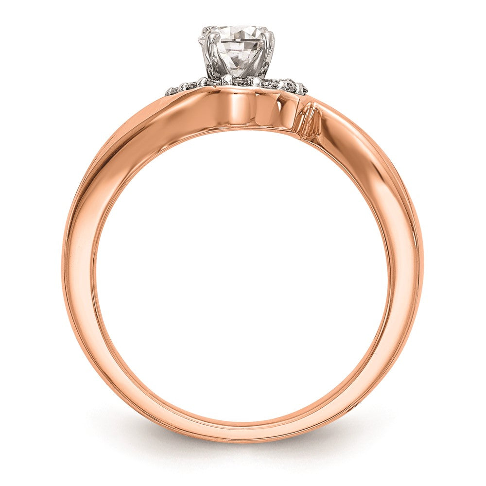 0.06ct. CZ Solid Real 14k Rose Gold Peg Set By-Pass Engagement Ring
