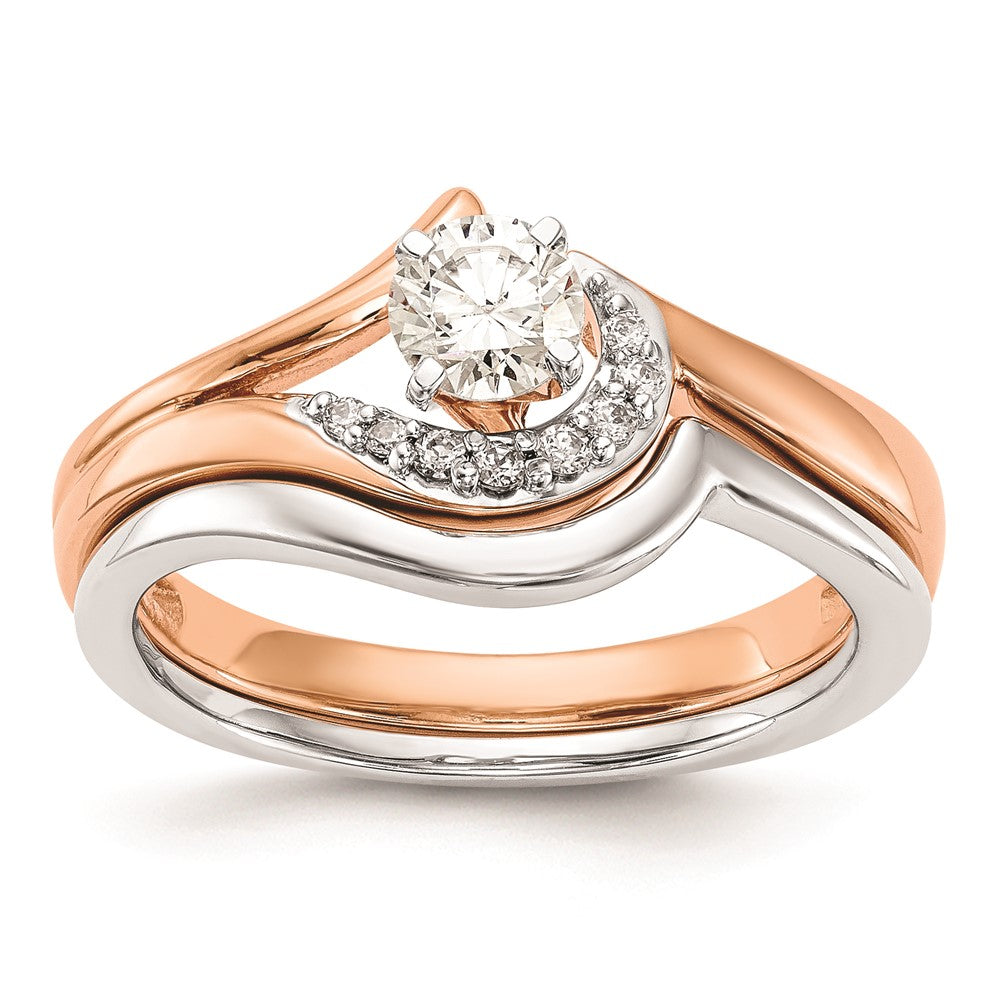 0.06ct. CZ Solid Real 14k Rose Gold Peg Set By-Pass Engagement Ring