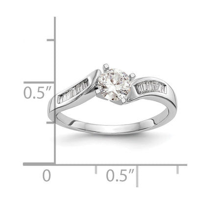 0.13ct. CZ Solid Real 14k White Gold Peg Set By-Pass Engagement Ring