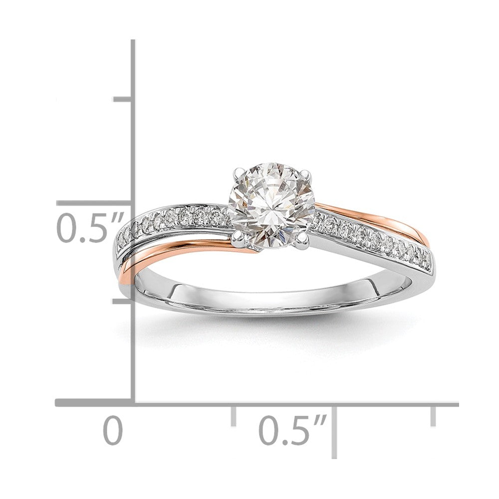 0.10ct. CZ Solid Real 14k Two-tone Peg Set By-Pass Engagement Ring