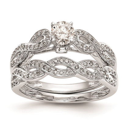 0.12ct. CZ Solid Real 14k White Gold Peg Set Criss-Cross Engagement Ring