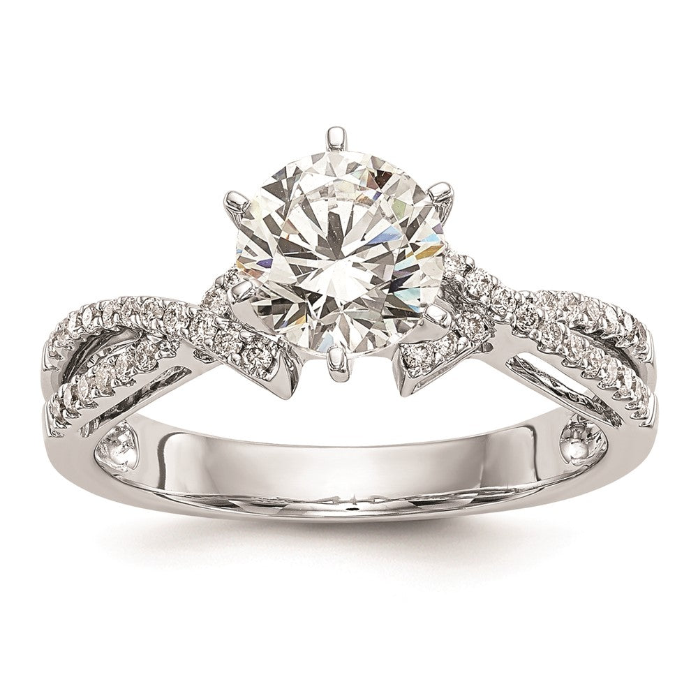 0.20ct. CZ Solid Real 14k White Gold Peg Set Criss-Cross Engagement Ring