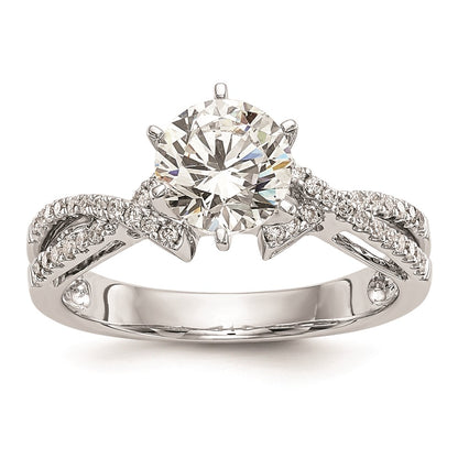 0.20ct. CZ Solid Real 14k White Gold Peg Set Criss-Cross Engagement Ring