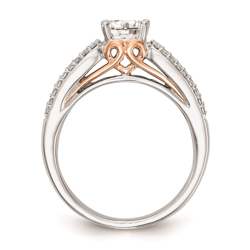 0.25ct. CZ Solid Real 14k Two-Tone Peg Set w/Pink Sapphire Semi-mnt Engagement Ring