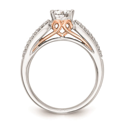 0.25ct. CZ Solid Real 14k Two-Tone Peg Set w/Pink Sapphire Semi-mnt Engagement Ring