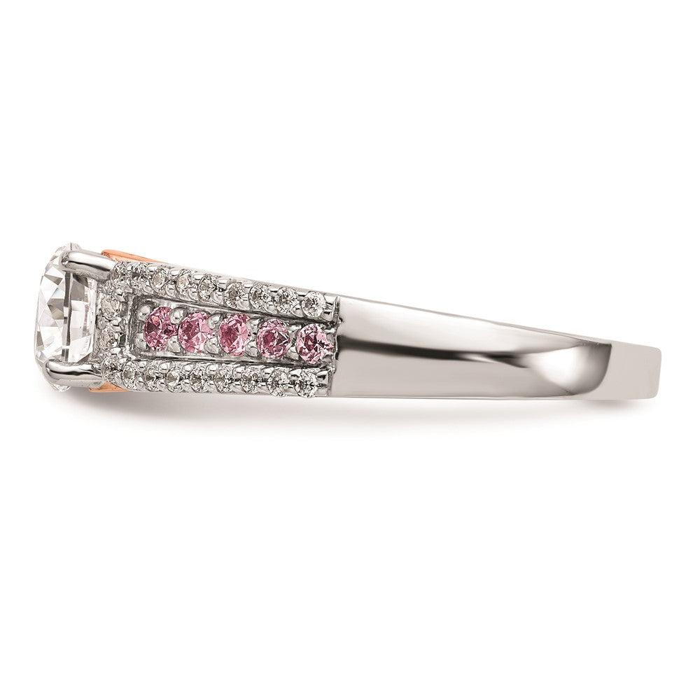 0.25ct. CZ Solid Real 14k Two-Tone Peg Set w/Pink Sapphire Semi-mnt Engagement Ring