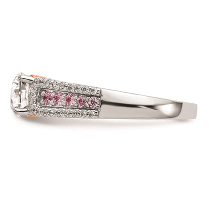 0.25ct. CZ Solid Real 14k Two-Tone Peg Set w/Pink Sapphire Semi-mnt Engagement Ring