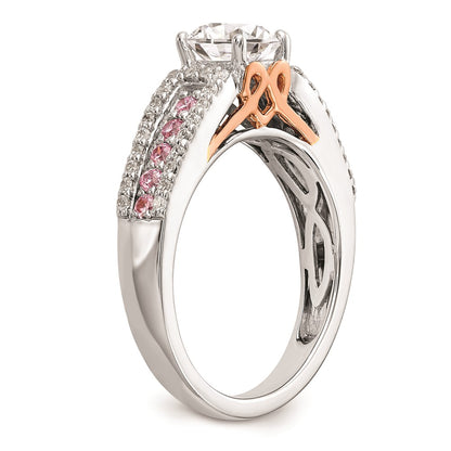 0.25ct. CZ Solid Real 14k Two-Tone Peg Set w/Pink Sapphire Semi-mnt Engagement Ring
