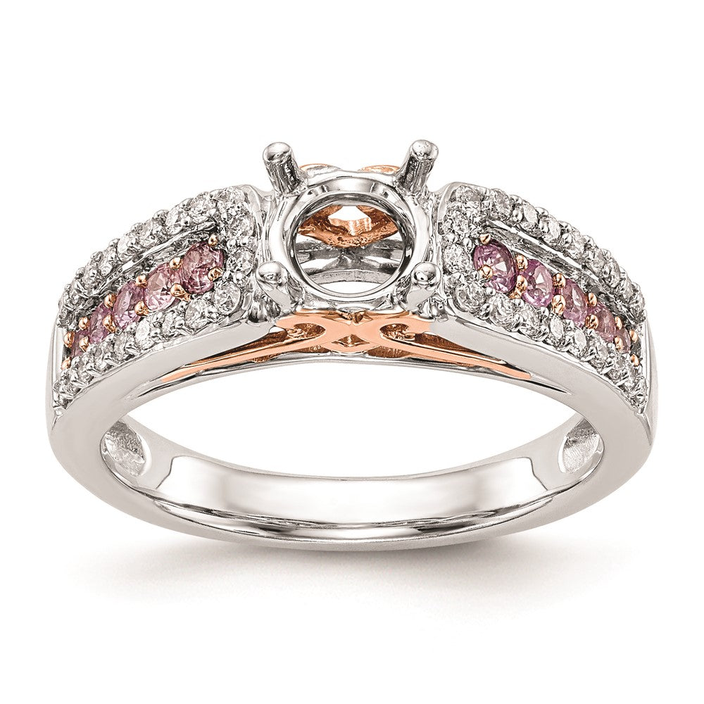 0.25ct. CZ Solid Real 14k Two-Tone Peg Set w/Pink Sapphire Semi-mnt Engagement Ring