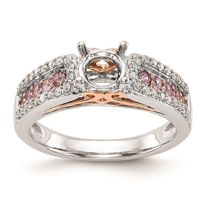 0.25ct. CZ Solid Real 14k Two-Tone Peg Set w/Pink Sapphire Semi-mnt Engagement Ring
