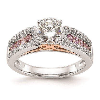 0.25ct. CZ Solid Real 14k Two-Tone Peg Set w/Pink Sapphire Semi-mnt Engagement Ring