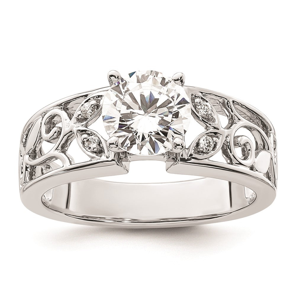 0.04ct. CZ Solid Real 14K White Gold Peg Set Engagement Ring