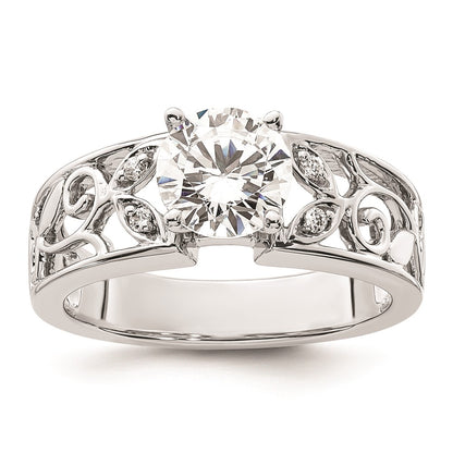 0.04ct. CZ Solid Real 14K White Gold Peg Set Engagement Ring