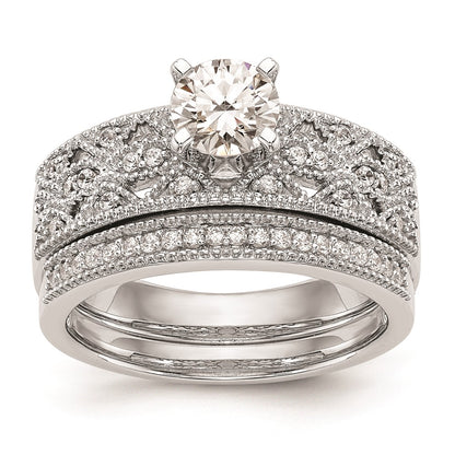 0.10ct. CZ Solid Real 14K White Gold Peg Set Engagement Ring