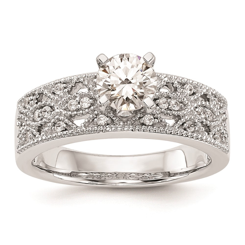 0.10ct. CZ Solid Real 14K White Gold Peg Set Engagement Ring