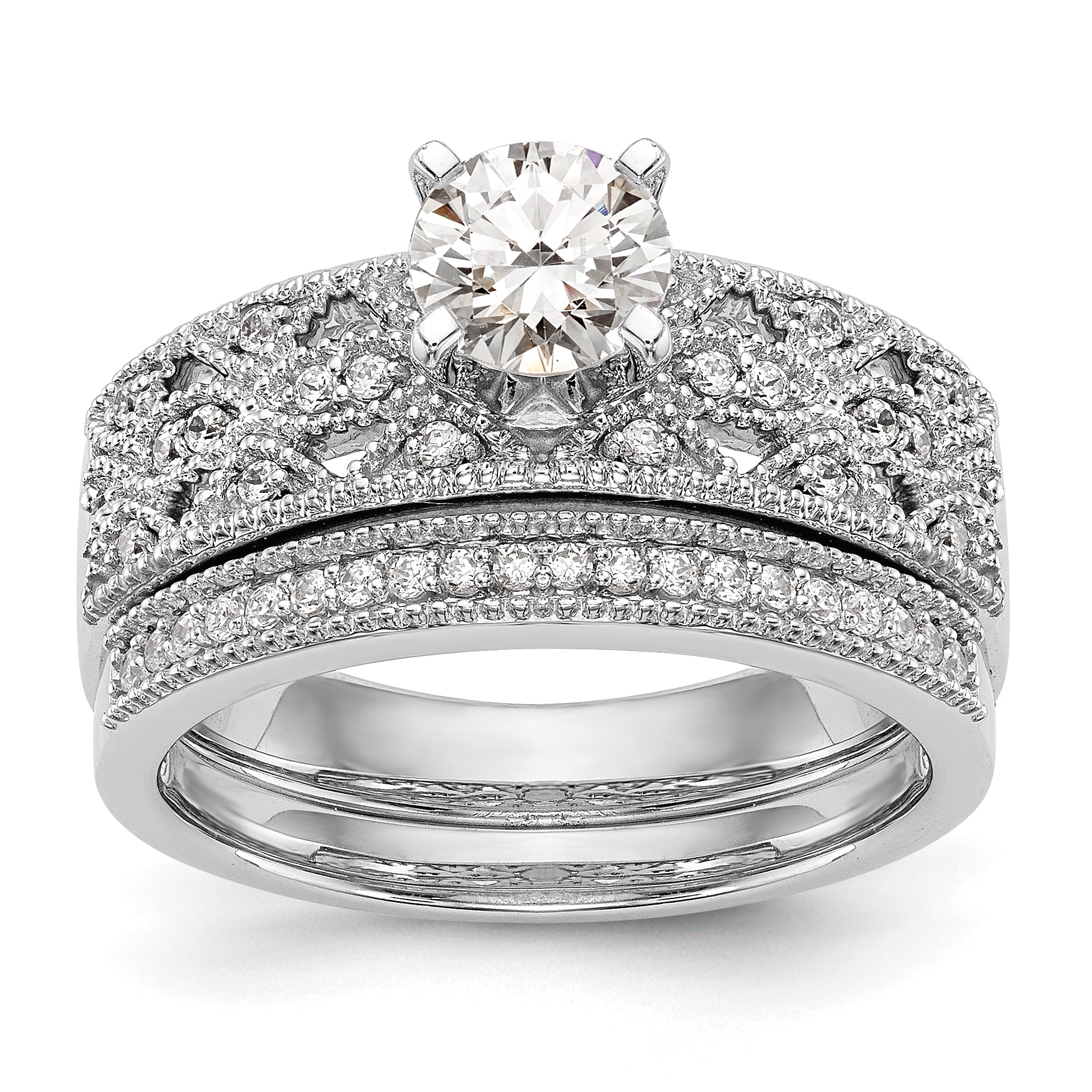 0.10ct. CZ Solid Real 14K White Gold Peg Set Engagement Ring