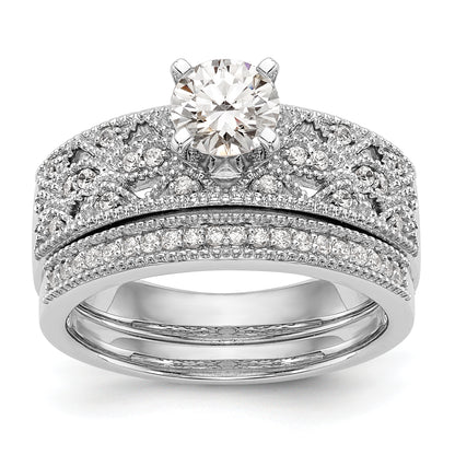 0.10ct. CZ Solid Real 14K White Gold Peg Set Engagement Ring