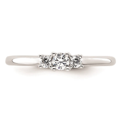 0.13ct. CZ Solid Real 14K White Gold 3-Stone Engagement Ring