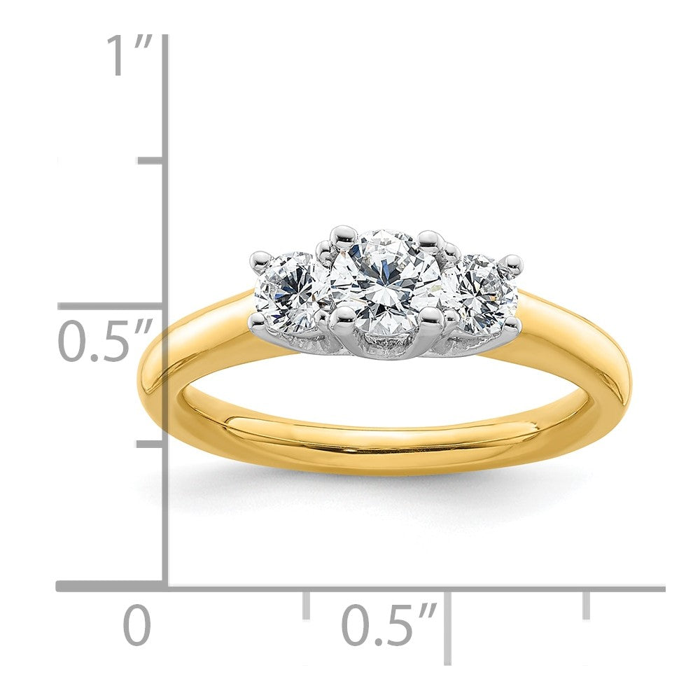 0.38ct. CZ Solid Real 14K Two-tone 3-Stone Engagement Ring